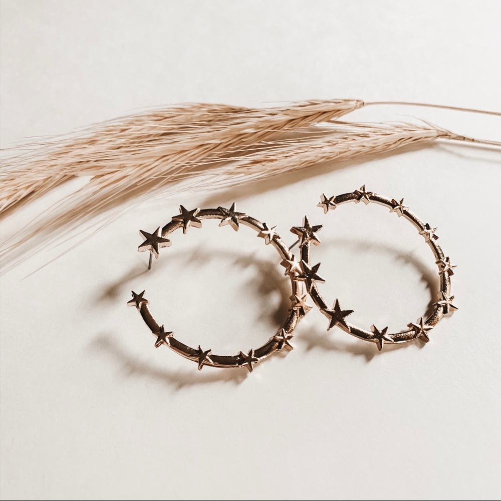 Gold Star Hoop Earrings - Picture 2 of 2